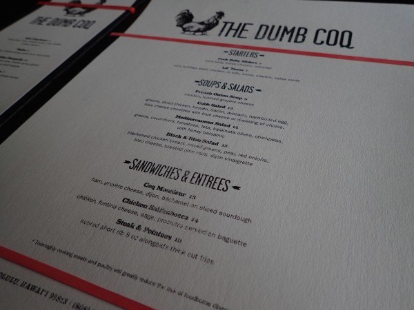 The pared-down menu at The Dumb Coq
